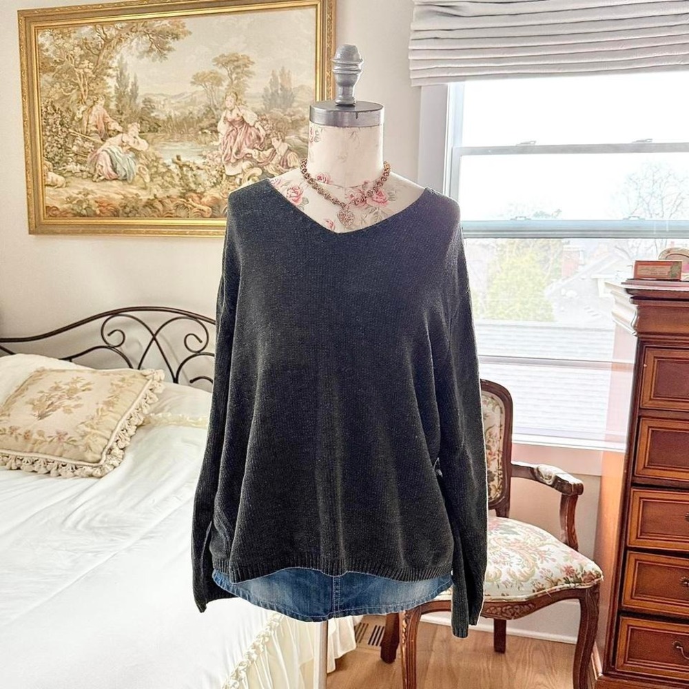 Black‎ oversized sweater  90s white stag charcoal v neck sweater size large